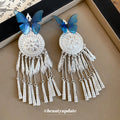 Blue Butterfly Silver Filigree Tassel Duckbill Hair Clip view 2