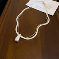 Silver Double Layer Herringbone Chain Teardrop Pendant view 6