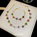 Gold Multicolor Heart Crystal Necklace and Bracelet Styles view 1