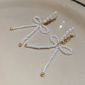 White Crystal Bow Chain Tassel Drop Earrings For Women view 6