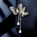 Blue Textile Butterfly Brooch With Gold Wing And Crystal Tassels view 3