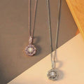 Flower Petal Clear CZ Pendant Necklace White Rose Gold view 3