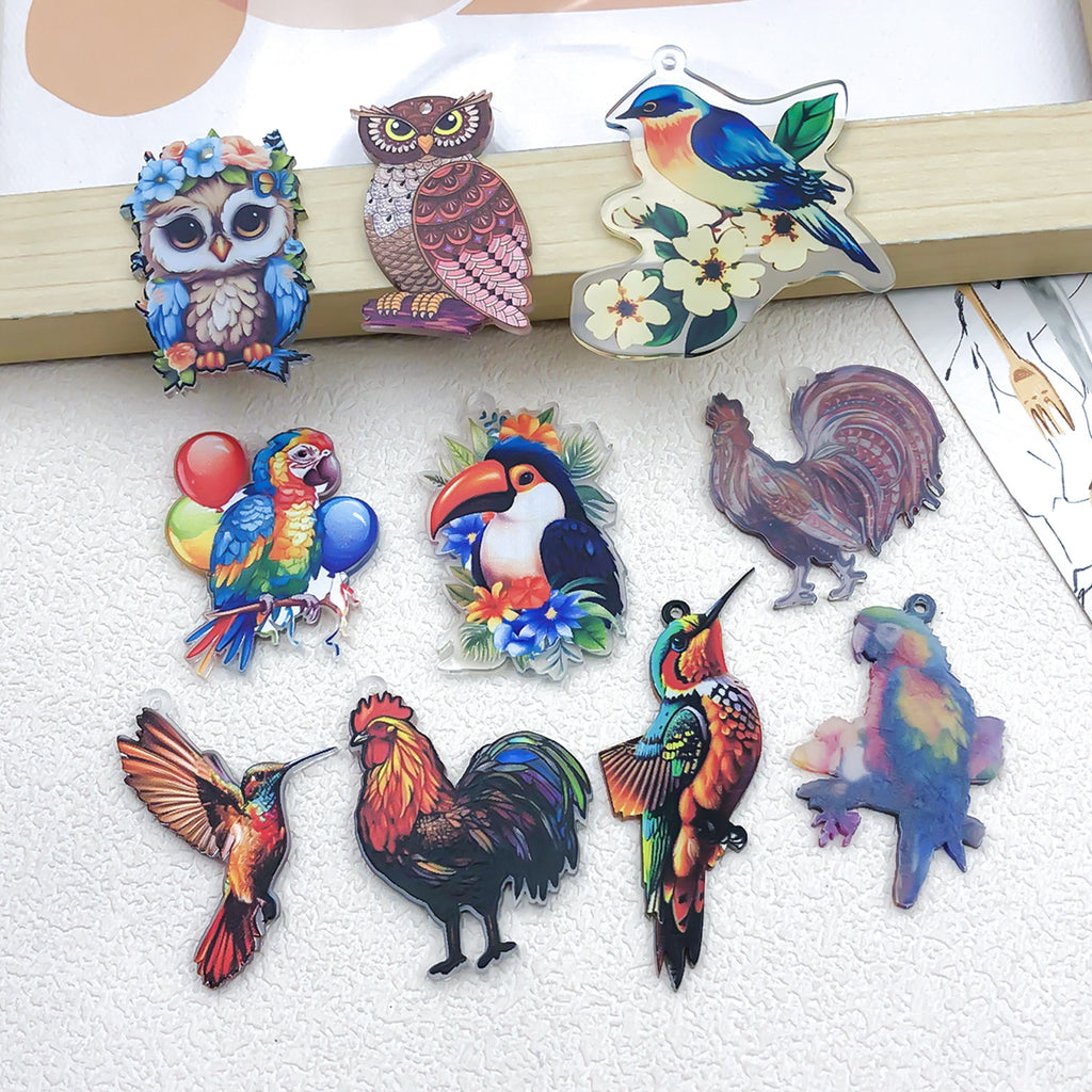Acrylic Owl Parrot Bird Cat charm pendants for DIY necklace earrings handmade jewelry