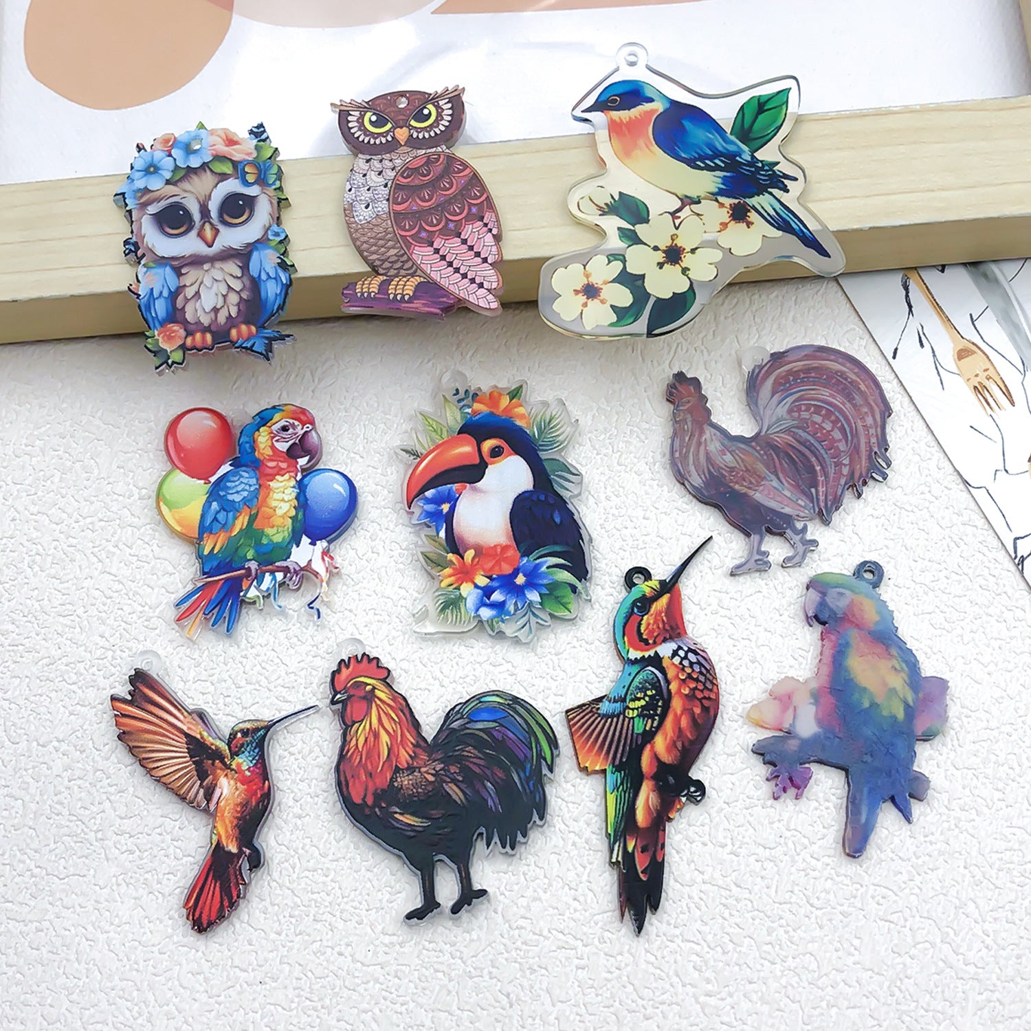 Acrylic Owl Parrot Bird Cat charm pendants for DIY necklace earrings handmade jewelry