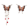 Blue and Red Layered Butterfly Chain Tassel Stud Earrings view 5