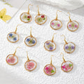 Gold Tone Irregular Round Pressed Flower Drop Earrings in Six Designs view 1