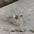 Silver Tone Open Wire Flower Ring With Textured Gold Tone Center view 6