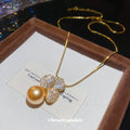 Crystal Bow and Golden Pearl Necklace or Drop Earrings view 3
