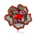 Striped Petal Flower Brooch with Large Crystal in Six Colors view 5