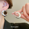 Chunky Crescent Metal Stud Earrings in Gold and Silver Tones view 4