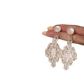 Pearl Look Crystal Chandelier Earrings in Pink and Green view 5