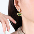 Gold Steel Cats Eye Green Resin Half Moon Drop Earrings view 1
