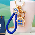 Jeweled House Keychains in Red Blue and Green with Braided Loop Options view 2