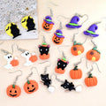 Miniature Halloween Pumpkin Ghost and Cat Hook Earrings view 2