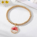 Gold Tone Beaded Clear Resin Pressed Flower Charm Bracelets view 5