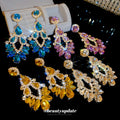 Crystal Teardrop Cluster Chandelier Earrings in Four Colors view 1