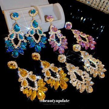 Crystal Teardrop Cluster Chandelier Earrings in Four Colors