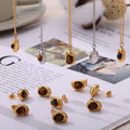 Organic Brown Stone Pendant Necklace Matching Stud Earrings view 4