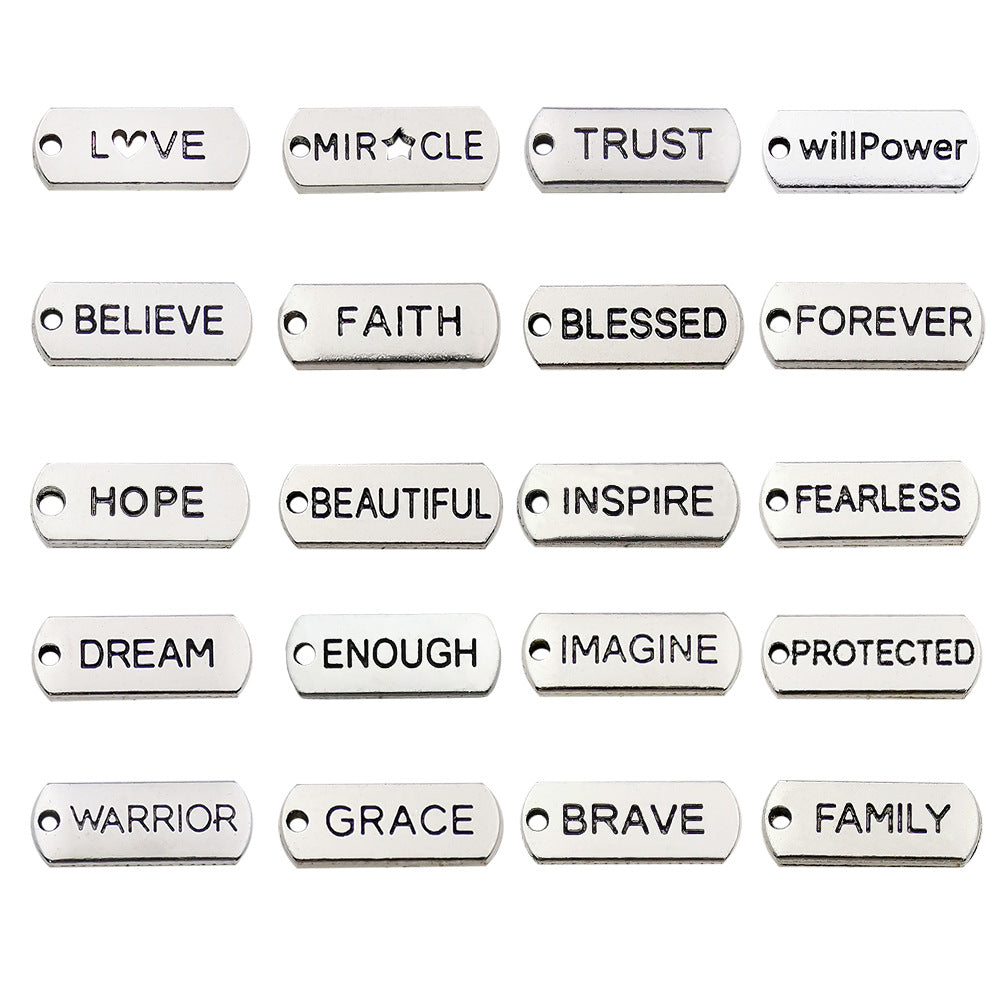 Zinc Alloy Rectangle Inspirational English Word Tag Letter Charm Pendant for DIY Jewelry