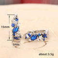 Blue Mixed-Cut Stone Small Hoop Earrings In Silver Tone view 5