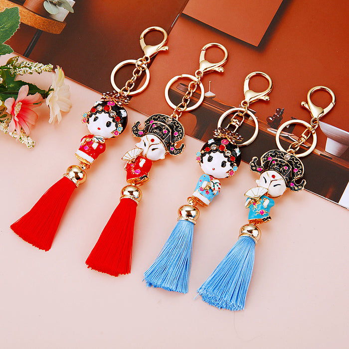 Peking Opera Huadan and Wusheng Tassel Keychains in Three Colors