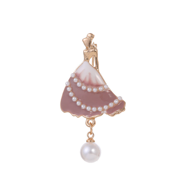 Red Gold Tone Dancing Woman Enamel Pearl Look Three Designs Metal Brooch Pin