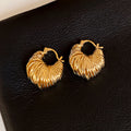Textured Gold Tone Fan Hoop Earrings for Women Fashion Jewelry view 6