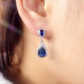 Two-Tier Pear-Shaped Halo Drop Earrings In Six Color Variants view 3