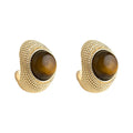Gold Textured Tiger Eye Cabochon Dome Stud Earrings view 5