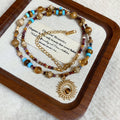 Natural Stone Seed Bead Sun Pendant Gold Tone Necklace view 6
