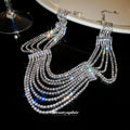 Layered Silver Tone Crystal Chain Statement Collar Necklace view 2