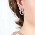 Gold Steel Geometric Oval Earrings Dual Square Stones view 6