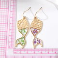 Gold Tone Mermaid Tail Pressed Flower Resin Hook Earrings view 4