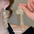 Clear Flower Cluster Drop Earrings With Crystal Accents view 1