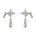 Silver Tone Four Point Star Clear Stone And Teardrop Stud Earrings view 5