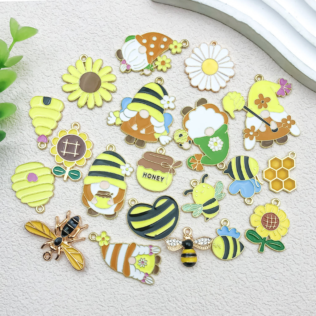 Enamel Zinc Alloy Bee Honeycomb Insect Charm Pendant for DIY Bracelet Necklace Keychain