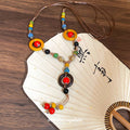 Boho Multicolor Bead Y Necklace Yellow Brown Rings Cord view 4