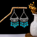 Ninety-Three Silver Tone Bead Feather Ethnic Dangle Earrings view 12