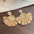 White and Black Woven Raffia Round Sunburst Earrings view 6