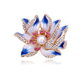 Pink Aqua and Blue Lotus Pearl Look Gold Tone Metal Brooch Pin view 7