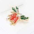 Red Christmas Bell Brooch with Holly Leaves and Crystals view 2