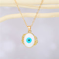 Gold Tone Ornate Round Evil Eye Pendant Necklaces in Six Colors view 8