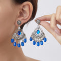 Antique Silver Oval Center Bead Fringe Jhumka Earrings view 11