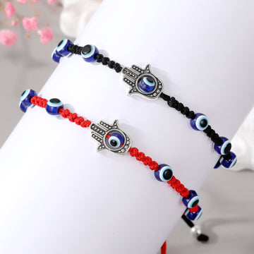 Braided Cord Hamsa Hand and Blue Evil Eye Adjustable Bracelets