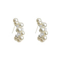 White Pearl And Clear Stone Curved Ear Climber Stud Earrings view 5