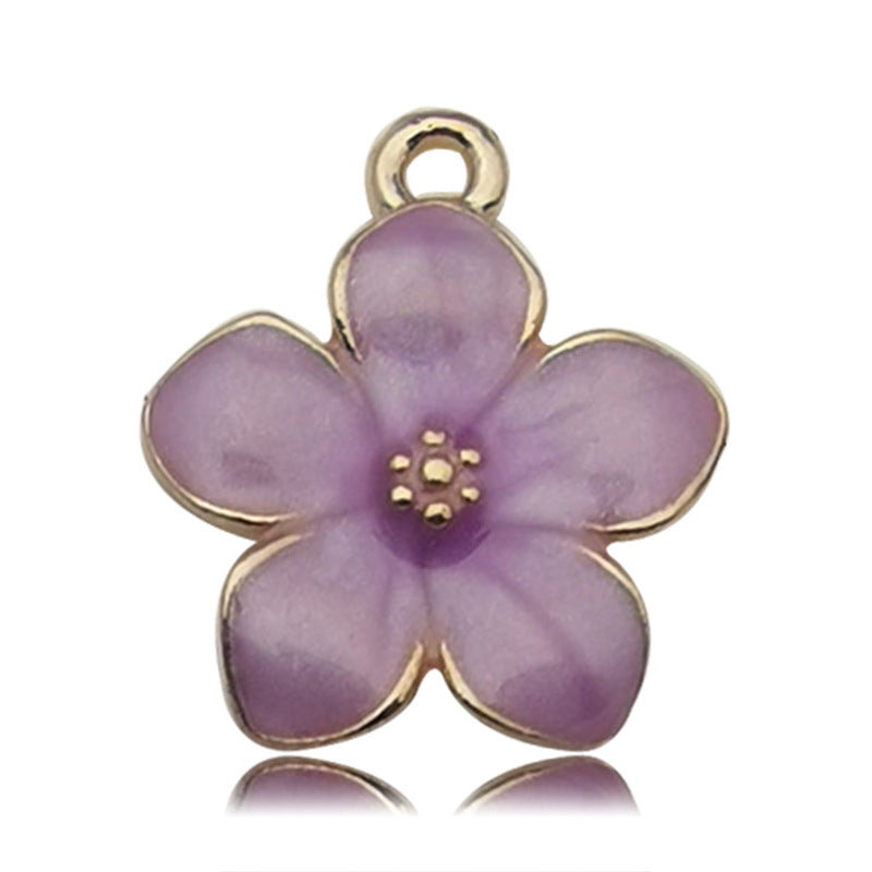 K Gold Tone Enamel Zinc Alloy Sakura Flower Charm Pendant for DIY Earrings Bracelet
