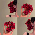 Deep Red Fabric Flower Cluster U Pin Hair Stick 1 Style view 1