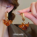 Gold Tone Hoop Earrings with Resin Flower Clusters, Three Colors view 4