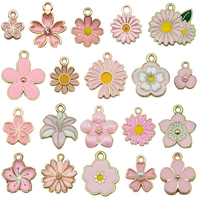 Colorful daisy charms arranged on a light background
