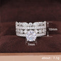 Silver Tone Solitaire Leaf Crystal Three Piece Ring Set view 5